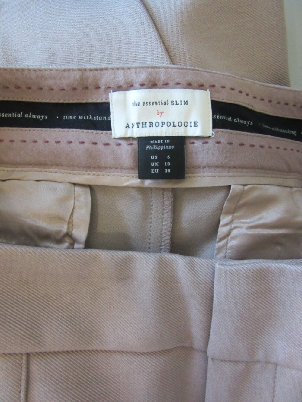 Anthropologie Taupe 6 the essential SLIM Trousers NWT - Picture 4 of 4